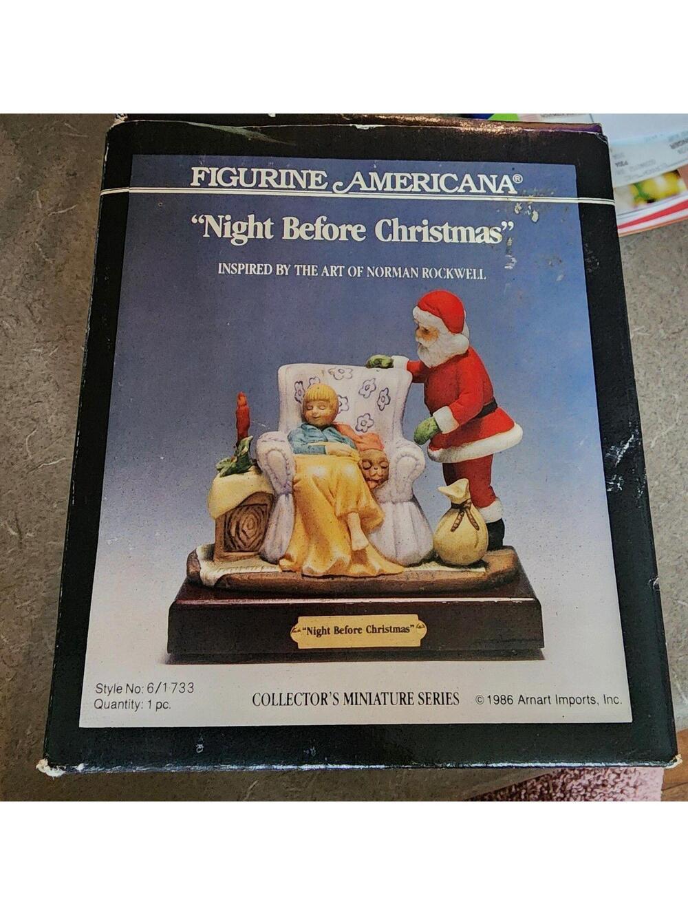 NIB Figurine Americana Ceramic "Night Before Christmas" Figurine w Wooden Base